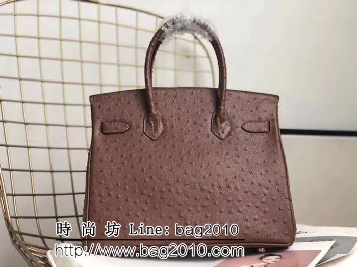 愛馬仕Hermes原版牛皮鴕鳥紋 Birkin 鉑金包 時尚手提包 0AM1018
